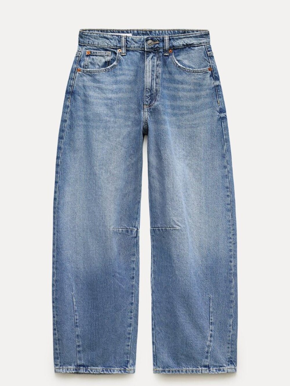 Zara Women's Relaxed Light Blue Denim Jeans | TRF MID WAIST BAGGY BALLOON JEANS